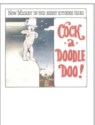 Figure 2. Mickey stood on a milk bottle and shouted. Reprinted from In the Night  Kitchen, by Maurice Sendak, 1970, NY: Harper Collins