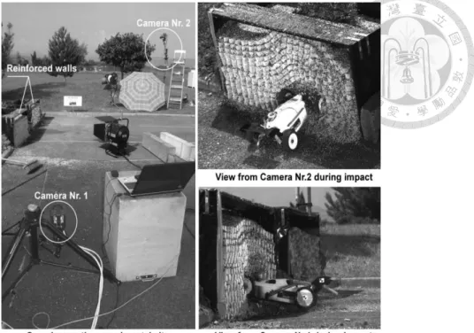 圖  2.7  蜂巢格網擋土結構受水平衝擊配置圖(Soudé, M. et al. , 2013) 