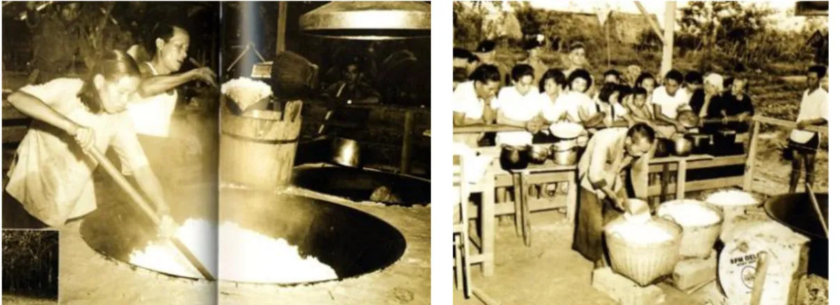 圖 2-13 工人正在煮大鑊飯           圖 2-14 村民在大鑊飯廚房外等待領取白飯 17