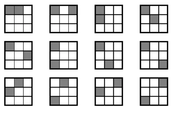 Figure 3. Candidate 2-spatterns with frame size of 3 ×3 