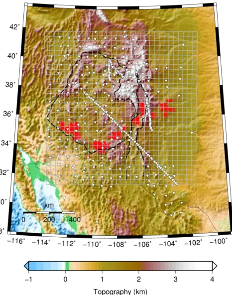 Fig. 3-2    Topographic map of the study area and grid discretization denoted by gray lines used for  model parameterization