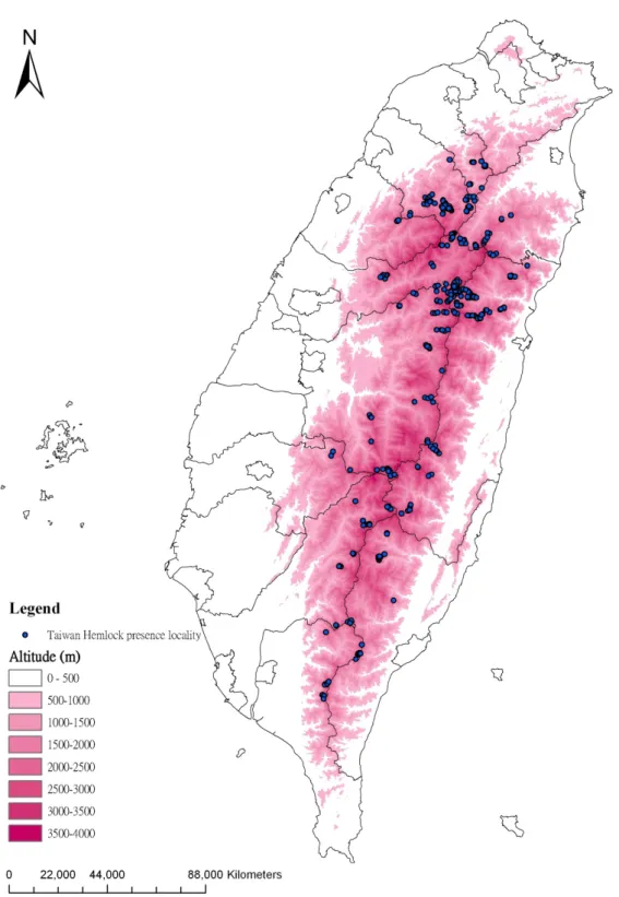 Figure 6. 408 occurrence of Taiwan Hemlock from National Vegetation Diversity Inventory and Mapping  Project (NVDIMP) 