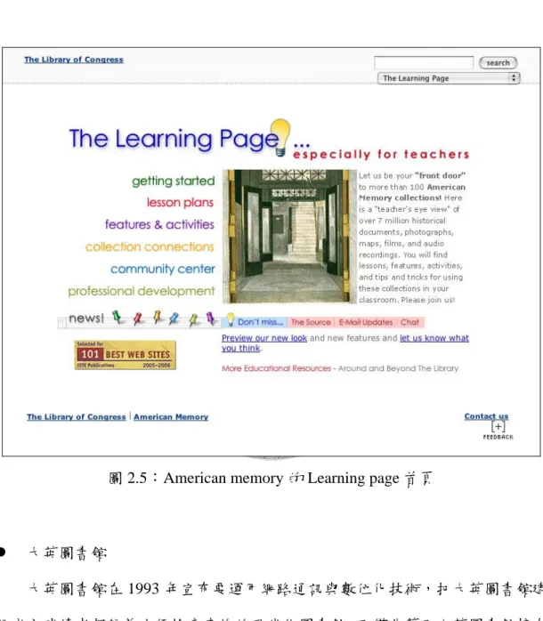 圖 2.5：American memory 的 Learning page 首頁 