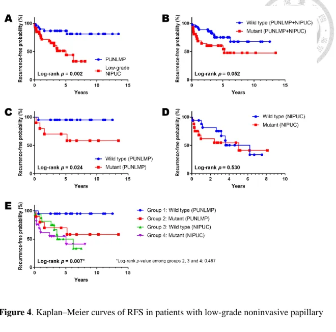 Figure 4. Kaplan–Meier curves of RFS in patients with low-grade noninvasive papillary 