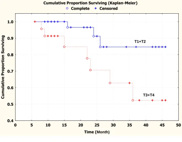 Figure 2.2 Kaplan-Meier survival curve showing relation between serum PlGF protein levels in 72 