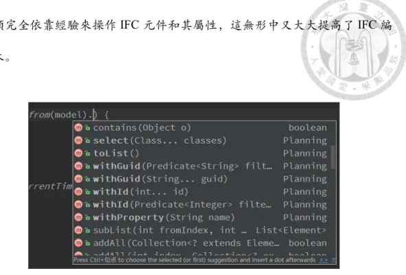 圖 11 IDE 關鍵字自動補全和聯想功能