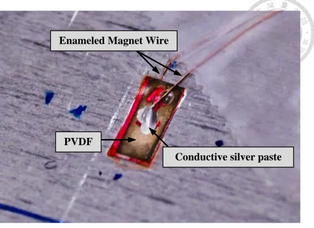 圖 2-3 PVDF 薄膜感測器黏貼於待測物表面上 