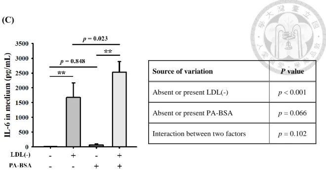 Figure  7.  Effects  of  rabbit  LDL(-)  and  PA  on  expressions  of  NF-B  downstream  genes, IL-1TNF-and IL-6, and their protein levels in THP-1 macrophages