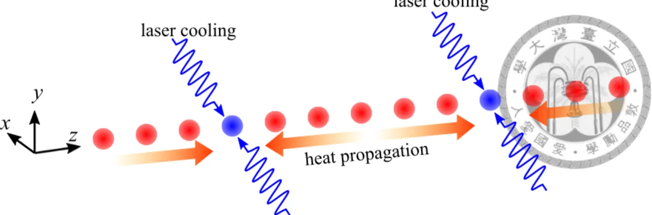 Figure 3.1: The architecture of sympathetic cooling. The cooling ions play a role of the heat drain