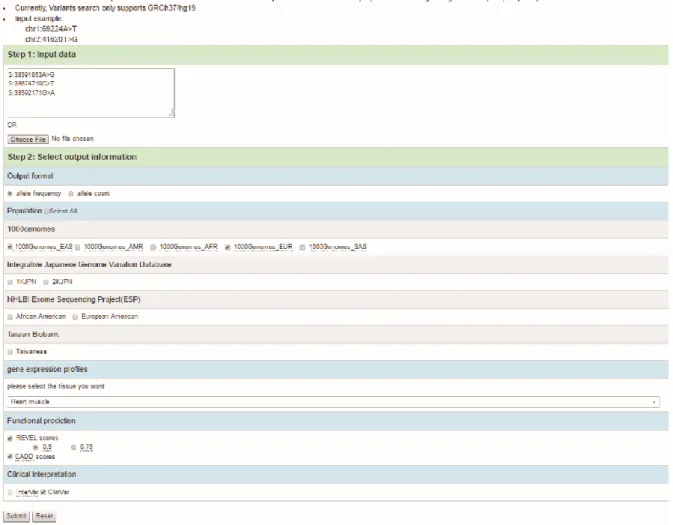 Figure 7. Screen shop of Variants Search. 