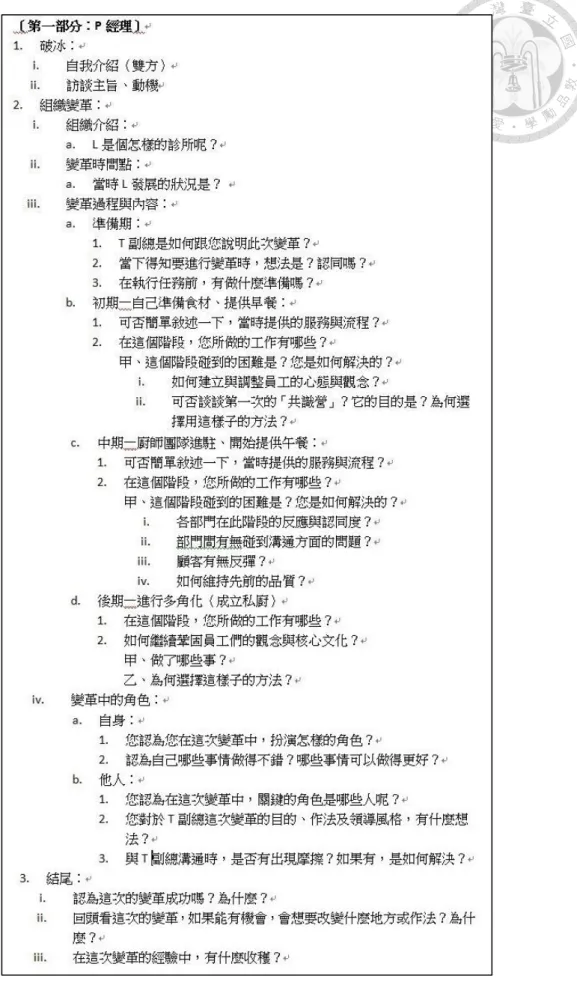 圖 3-1  P 經理訪談大綱 