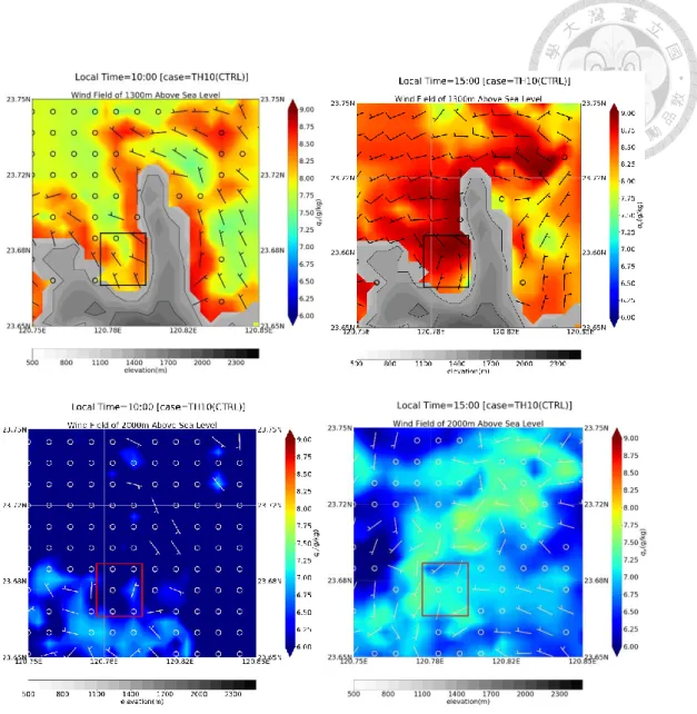 Figure 9. The wind fields (barbs) and water vapor mixing ratio (shaded) on the bottom 