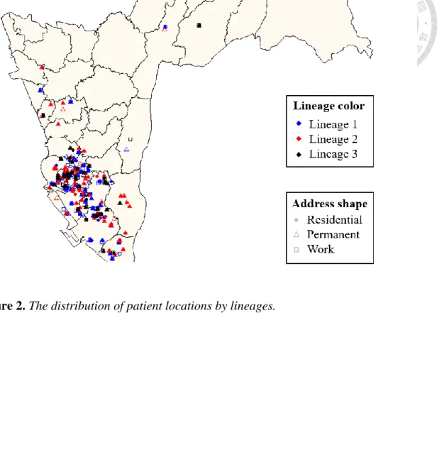 Figure 2. The distribution of patient locations by lineages.   