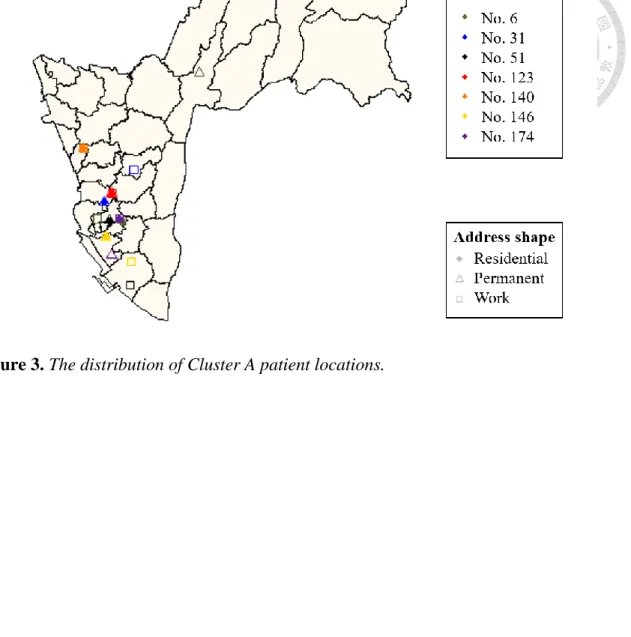 Figure 3. The distribution of Cluster A patient locations.   