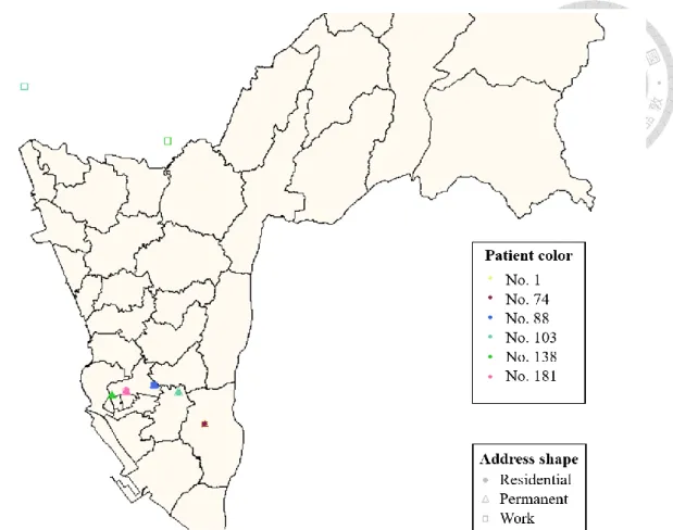 Figure 4. The distribution of Cluster B-D patient locations.   