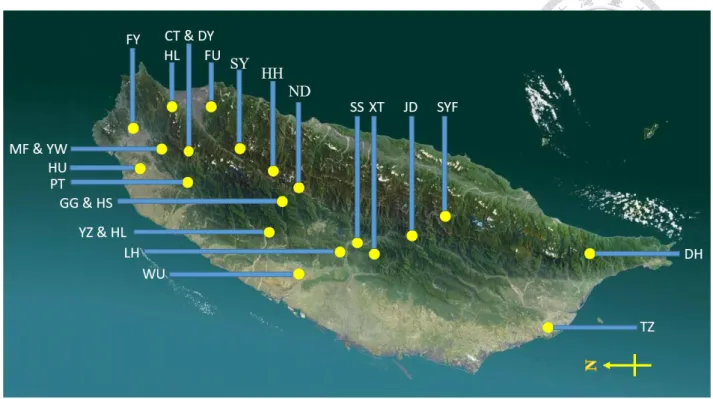 Figure 3. Map of Taiwan showing the areas surveyed in this study.