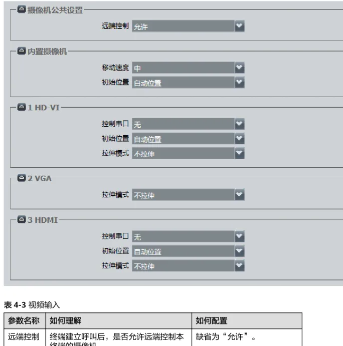 表 4-3 视频输入