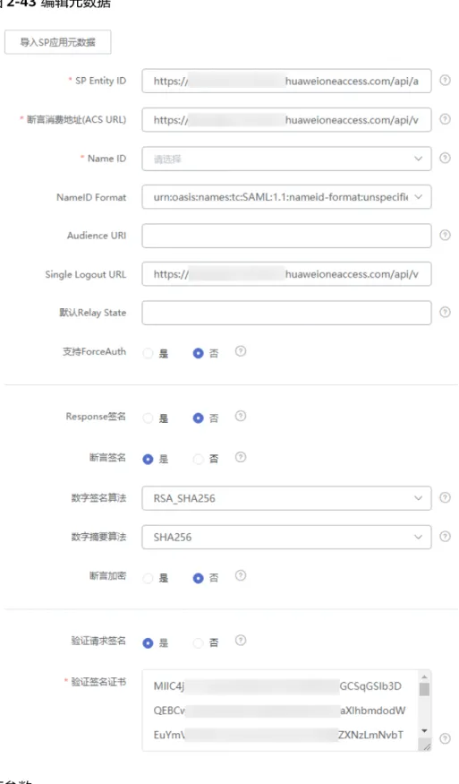 表 2-6 认证参数