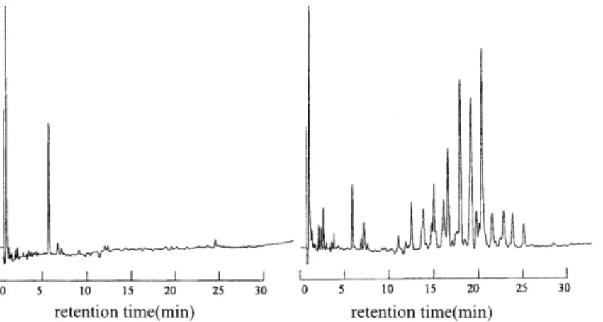 Fig. 3. Chromatograms of total particulate matter in cigarette after clean up (A)Blank (B)spiked PCB KC- KC-500 