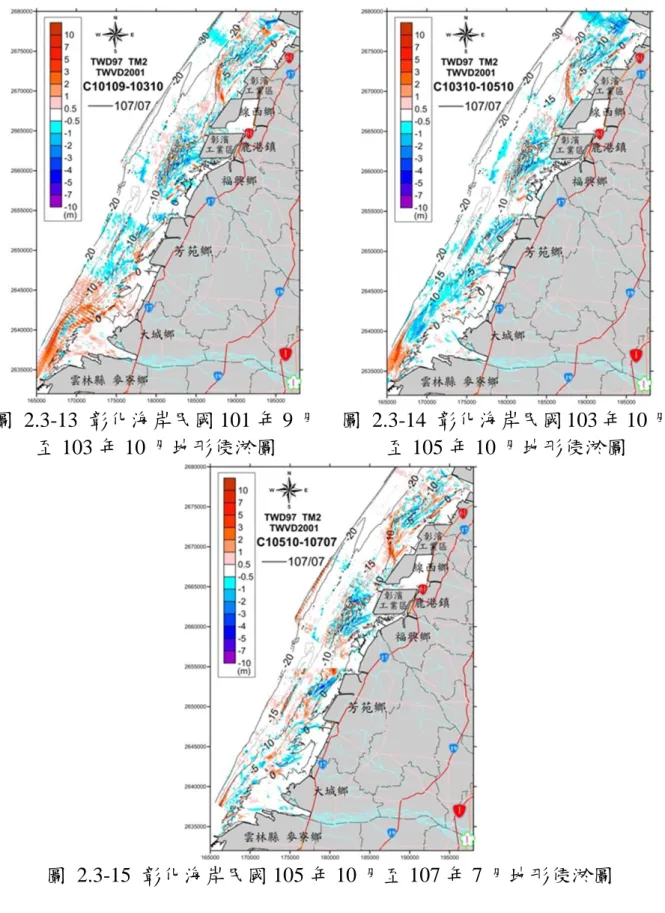 圖  2.3-13  彰化海岸民國 101 年 9 月 至 103 年 10 月地形侵淤圖 