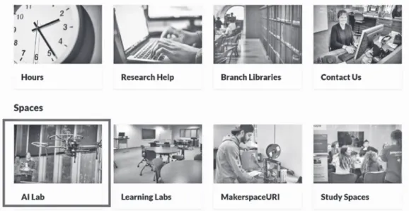 圖 2　羅德島大學圖書館首頁擷圖―AI Lab 人工智慧實驗室入口。檢自 https://