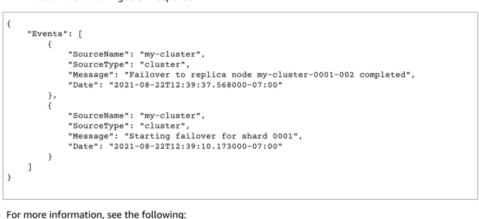 tab, watch for events that indicate your failover has started (FailoverShard API called) and completed (Recovery completed).