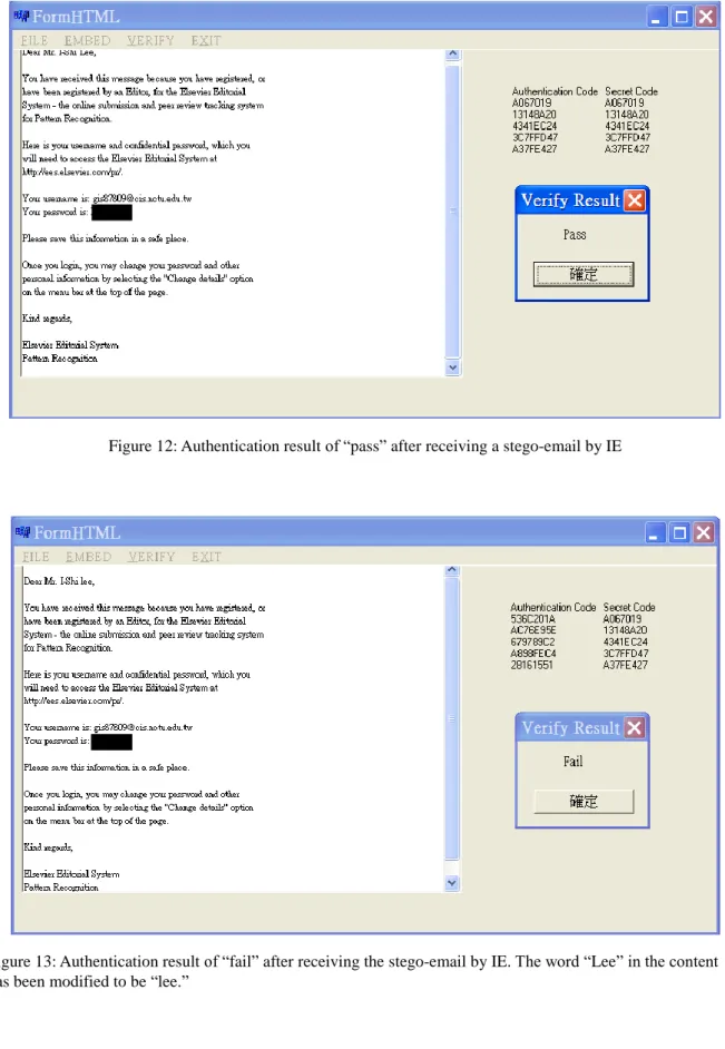 Figure 12: Authentication result of “pass” after receiving a stego-email by IE 