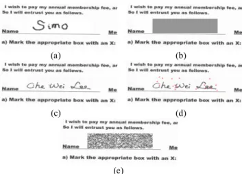 Fig. 8. Experimental result of a document image of a signed paper. (a) Original  cover  image