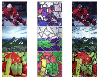Fig. 11 Some experimental results with the left column including the source images, the middle including the images created by Mould [10], and the right including those created by the proposed method.