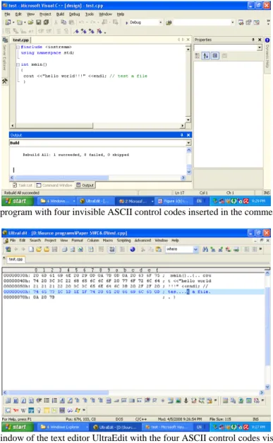 Fig. 1 Illustration of invisible ASCII control codes in a comment of a source program