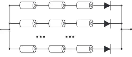 Fig. 7. Cell-C is shared by two strings: A → C and B → C,  lead-ing to larger discharge current and faster SoH degradation.