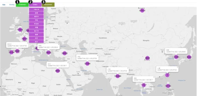 Figure 2.5 The number of Covid-19 deaths on MapTalk2.0. 
