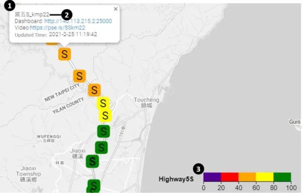 Figure 3.5 The southbound speed of freeway No.5 on MapTalk2.0. 