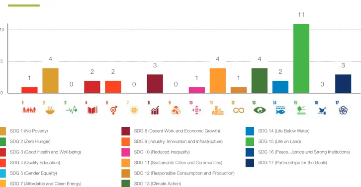 Figure 14. Co-benefits for other SDGs (number of solutions in the SDG 6 – Clean Water and Sanitation – cluster that deliver benefits  in relation to each of the other SDGs)