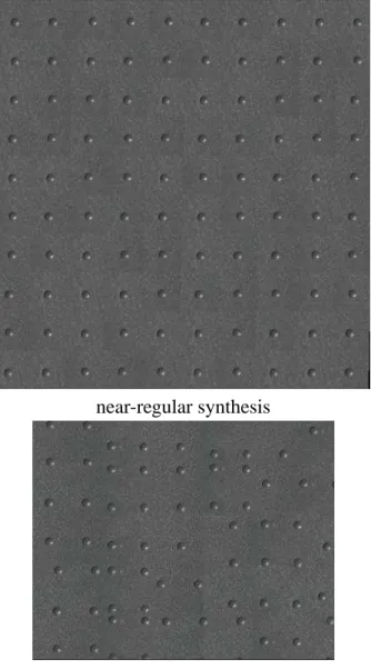 Figure 10: Synthesis results of a metal texture. Global regularity is not preserved in the graph cuts and patch-based results.