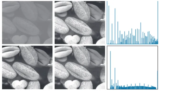 FIGURE 3.20 Left column: Images from Fig. 3.16. Center column: Corresponding histogram-equalized images