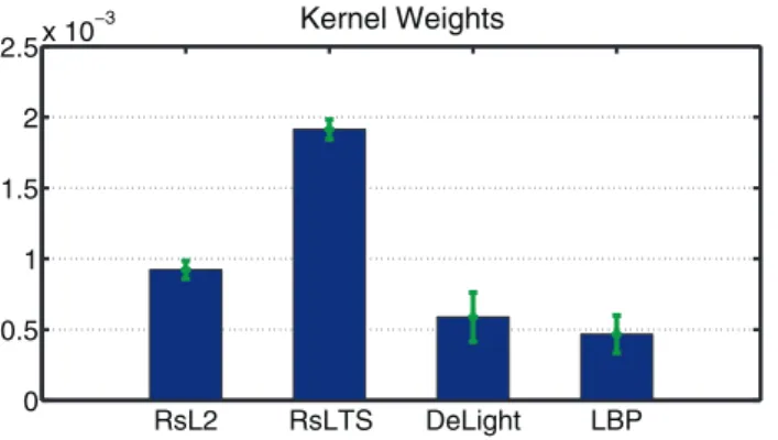 Fig. 11. The learned kernel weights by MKL-SDA.