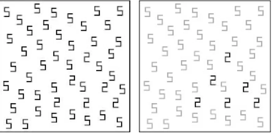 Figure 1.2 A field of 5s in which a pattern outlined by 2s is hidden. Synesthetes who see 2s as differently colored than 5s have an advantage in visual searches and more quickly find the oddballs