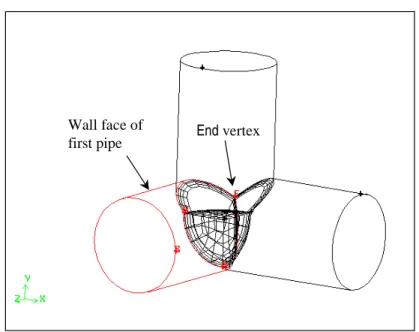 Figure 3-14: Wall face of the first pipe volume showing the End vertex  iii.  Left-click in the Vertices list box