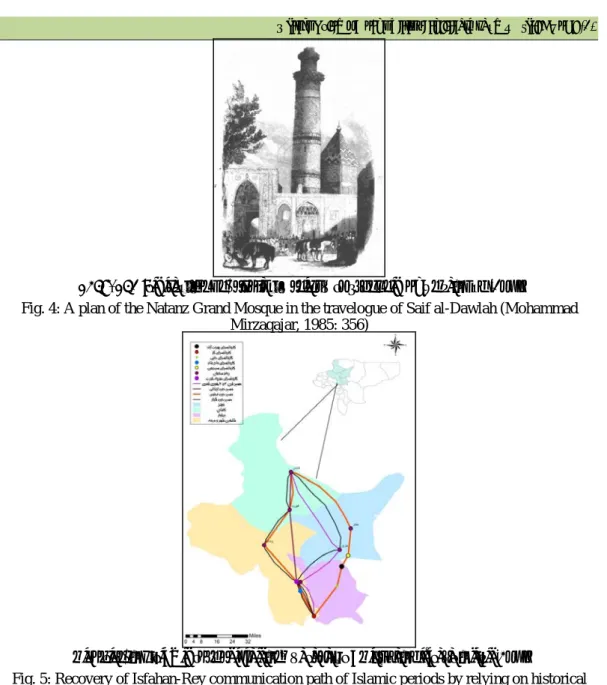 Fig. 5: Recovery of Isfahan-Rey communication path of Islamic periods by relying on historical  contents (authors)
