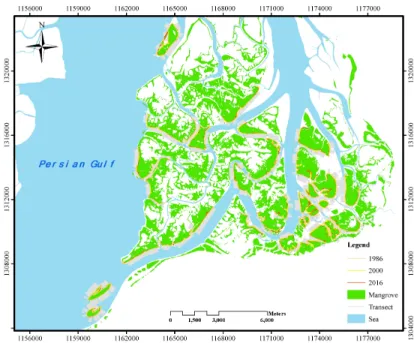 Fig. 1. Mangrove shoreline changes in Island part of Hara biosphere reserve 