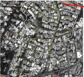 Figure 1. Satellite photo of the study area, yellow lines (thin lines):  