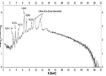 Figure 3. X-ray spectrum of the composite: 30% - Teflon,  10% - carbon, 60% - epoxy resin