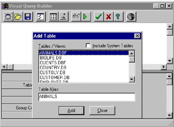 Table   Table  диалогтік  панелін  экранға  орналастырады,  SQL  операторға  кестелер 