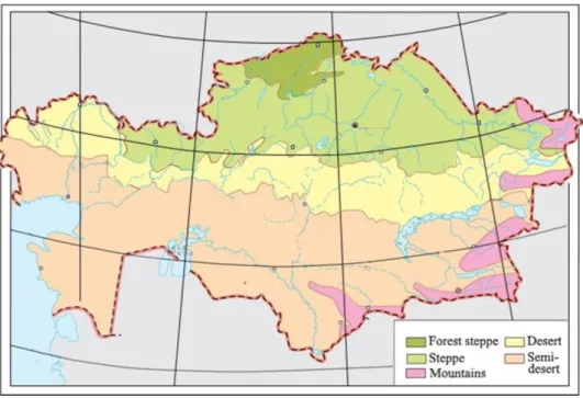 Figure 1 – The overall distribution of the desertification in Kazakhstan territory