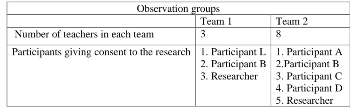 Table 1. List of participants of observation groups 
