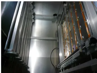 Figure 8: Photograph of the muon monitor inside the support enclosure. The silicon PIN photodiode array is on the right side and the ionization chamber array is on the left side