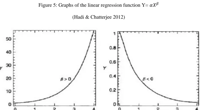 Figure 5: Graphs of the linear regression function Y= 𝛼𝑋 𝛽 (Hadi &amp; Chatterjee 2012) 