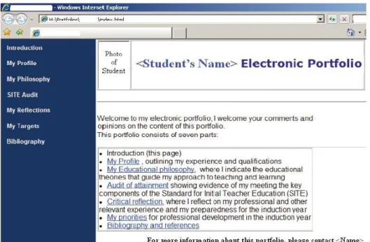 Figure 6 A sample of the user interface of a student's e-portfolio from the University of Dundee 
