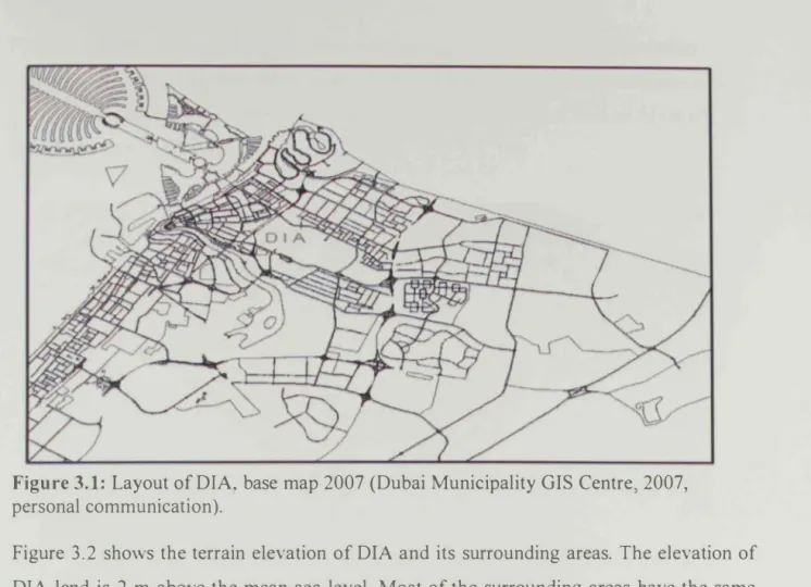 Figu re 3. 1 :   Layout of DIA, base map 2007 (Dubai Municipality GIS Centre  2007,  personal communication)